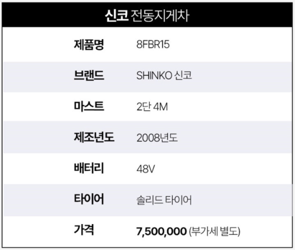 [중고] 전동 지게차 1.5톤 입식 리치형 2단 4M 신코 8FBR15, 신품 배터리, 2008년형