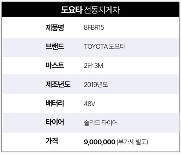 [중고] 전동 지게차 1.5톤 입식 리치 2단3M 도요타 8FBR15 2019년형
