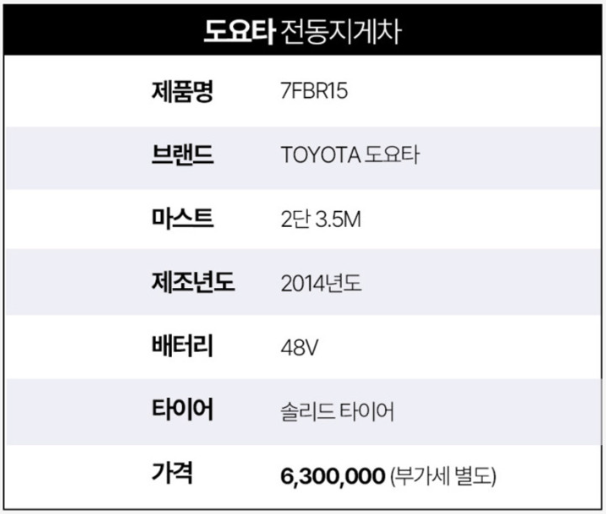 [중고] 전동 지게차 1.5톤 입식 리치 2단3.5M 도요타 7FBR15 2014년형