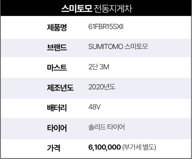 [중고] 전동지게차 스미토모 1.5톤 입식 2단3M 61FBR15SXII 2020년형