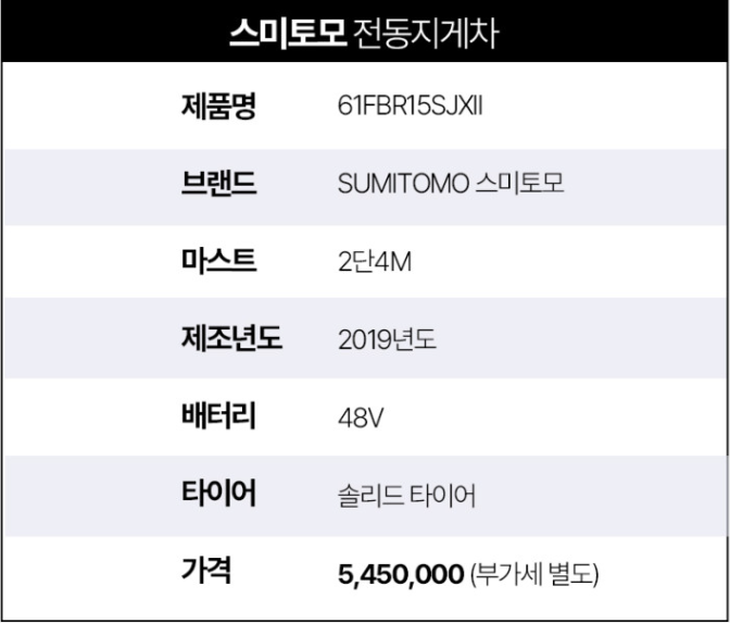 [중고] 전동지게차 스미토모 1.5톤 입식 2단4M 61FBR15SJXII 2019년형