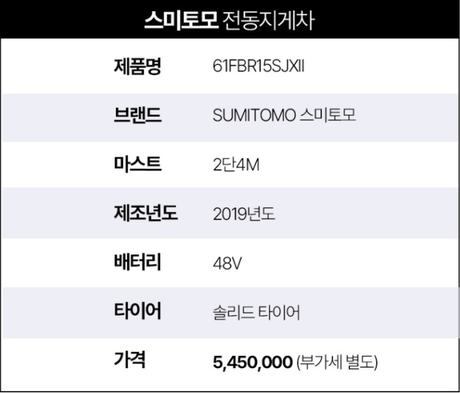 [중고] 전동지게차 스미토모 1.5톤 입식 2단4M 61FBR15SJXII 2019년형